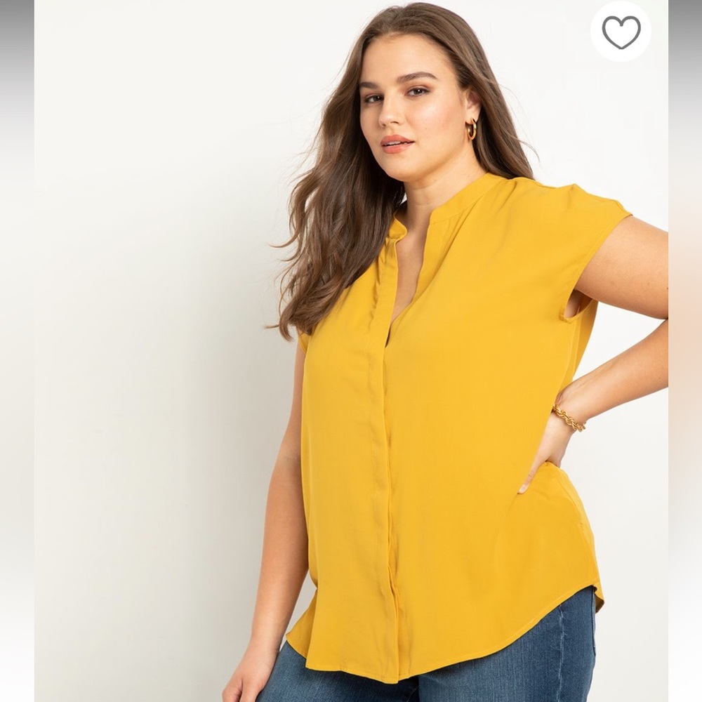 ELOQUII Notch Collar Blouse in Golden Rod/Yellow Size 20